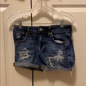 american eagle dark wash denim shorts